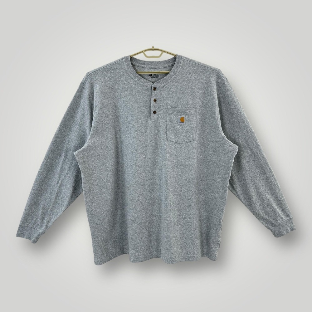 Carhartt Henley Shirt Mens 3XL Gray Long Sleeve Loose Fit Pocket Workwear K128‎